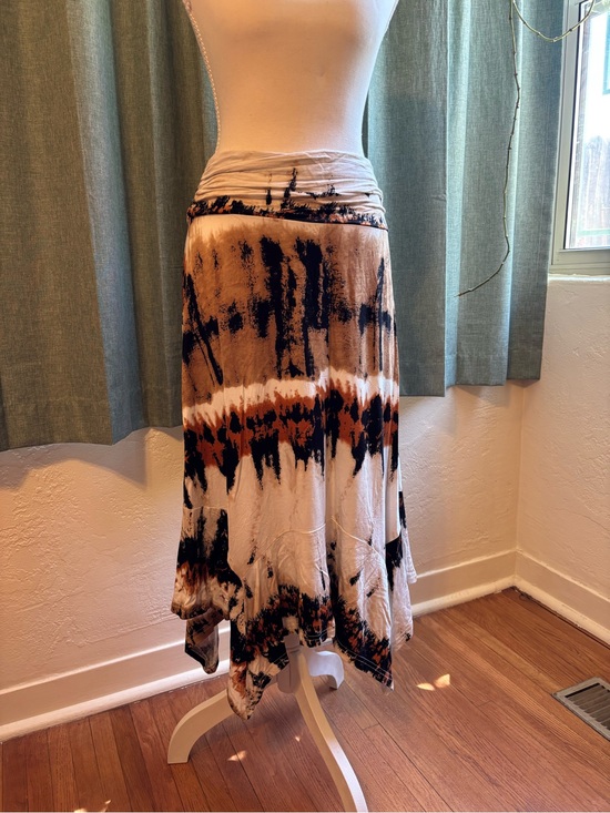 djtfashion Dresses & Skirts - Asymmetrical Tie-Dye Maxi Skirt in Brown & Black